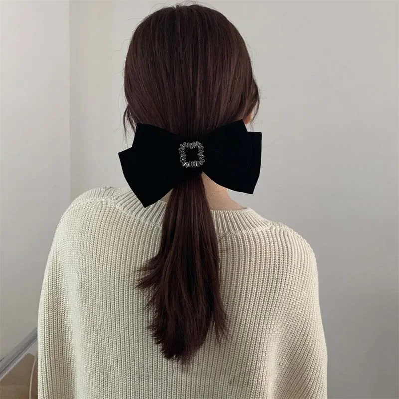 Velvet Large Bow  Black Velvet Big Bow Hairpin for Women Luxury Zircon Temperament Hair Clip BB Clip Headwear Hair Accessories