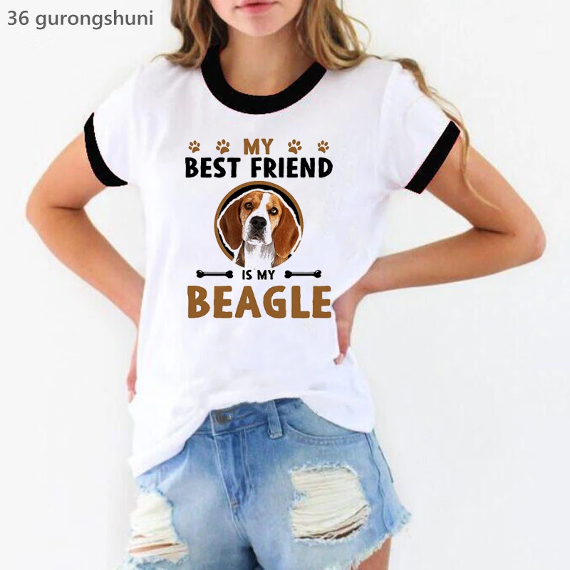 

My Best Friend Is My French Bulldog/Beagle Graphic Print T Shirt Women Harajuku Kawaii Clothes Lovely Dog Lover Tshirt Femme