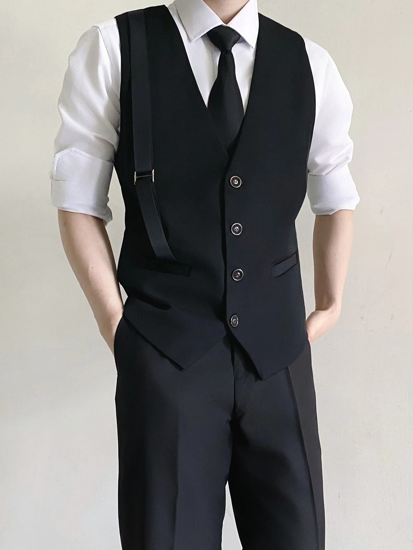 Chaleco de Traje Negro Casual para Hombre, Estilo Occidental, Delgado, con un Solo Botón, Juvenil, Versátil y Moderno, Chaque...