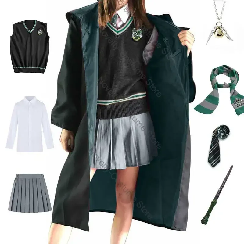 Girls Women Halloween Costume Children Adult Magic School Caputium Sweater Granger Skirt Wand Tie College Uniform Wizard Cosplay