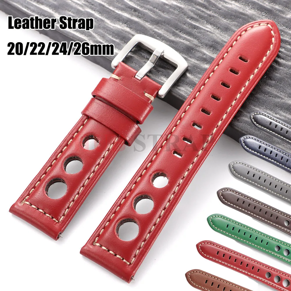 Bracelet de montre en cuir de vache, Vintage, en cuir véritable, 20mm 22mm 24mm, pour femmes et hommes, mode, ceinture avec boucle ardillon