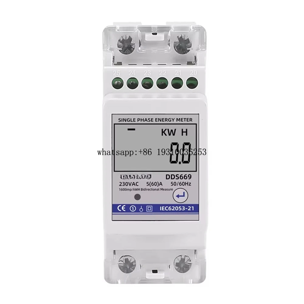 

Multifunction 230V 60A Bi-directional Energy Meter Import Export KWH Solar PV Power Voltage Current Frequency R485 Communication
