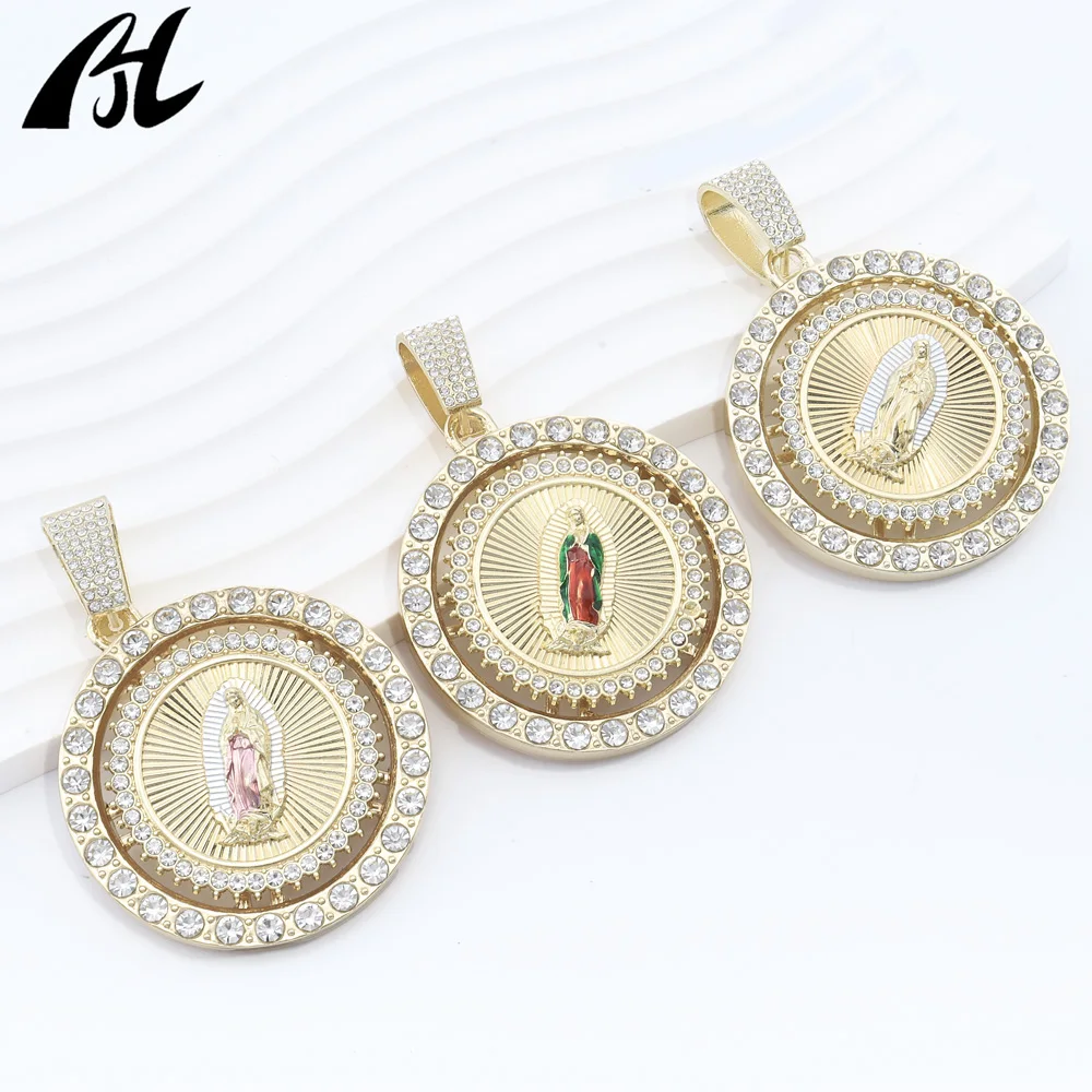 New Arrival Rotatable Three-Color Virgin Mary Religious Charm Pendant Zircon Infused Fashionable Pendant & Charm