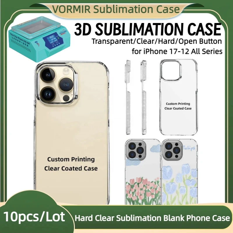 

VORMIR 10pcs Transparent Sublimation Phone Case for iPhone 17 16 15 14 13 12 Pro Max Hard Clear Glossy Film Blanks Cover Shell