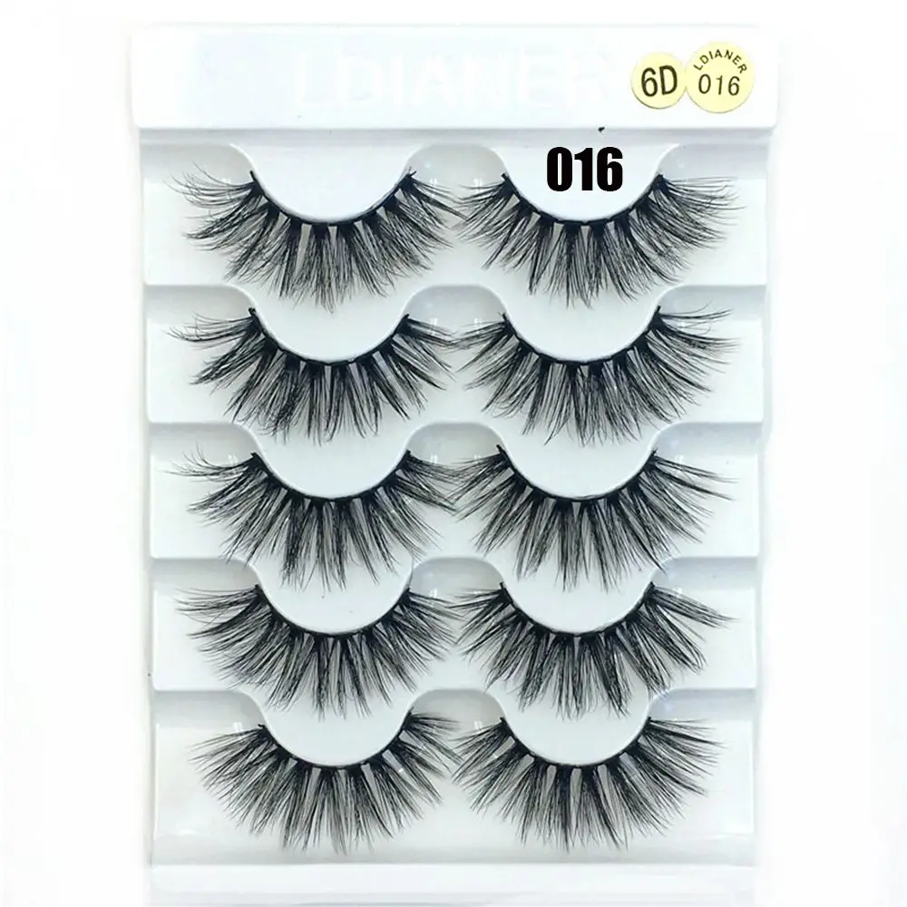 5 Paar Oogmake-Up Tools Natuurlijke Lange Pluizige Multilagen Kriskras Eye Lash Extensie Valse Wimpers 6d Faux Nerts Haar