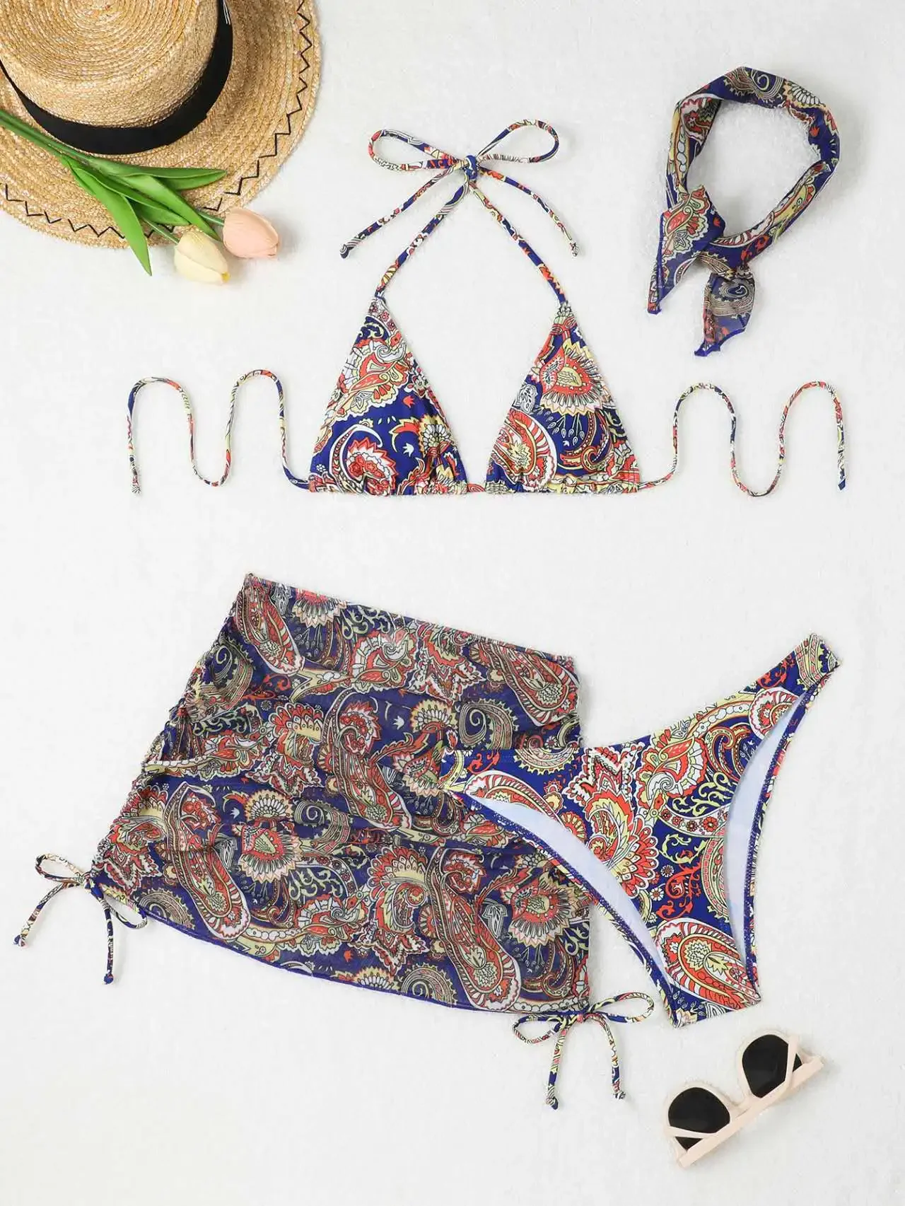 4 peças conjunto de biquíni maiô feminino com lenço tanga africano banho praia cover-up push up biquinis impressão maiô