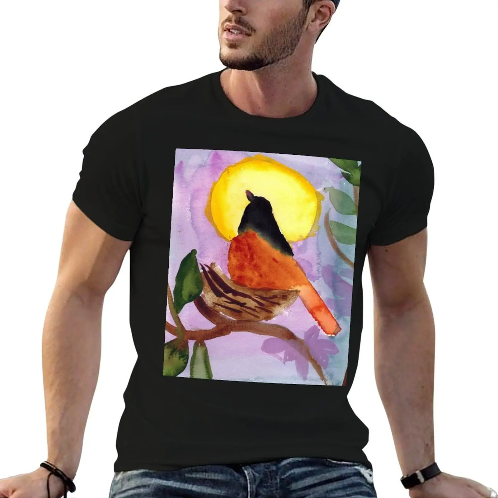 A Bird Sitting on Nest Against the Sunset T-Shirt quick drying sublime plus size tops sports fans workout shirts for men