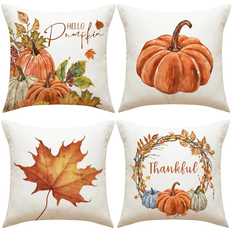 4pcs Autumn Thanksgiving Pumpkin Pillow Cover Decor Sofa Cushion Living Room Home Decor Prop