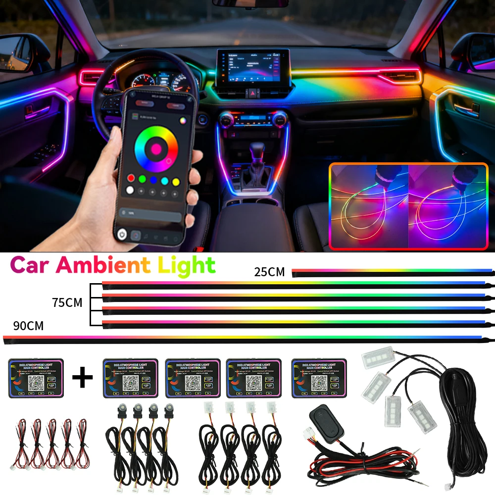 

LED Symphony Full Color Streamer Car Ambient Light Acrylic Strip Backlight Atmosphere Lamp Decoration RGB 64 Color App Control
