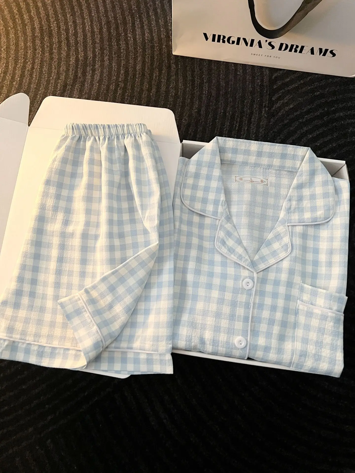 Ins japanischer minimalistischer Damen-Pyjama im japanischen Stil, Sommer-Pyjama aus Blasenbaumwolle, süßes Mädchen-Set mit lockeren Kurzarm-Shorts, lockeres Sommer-Outfit-Set – Detail 35