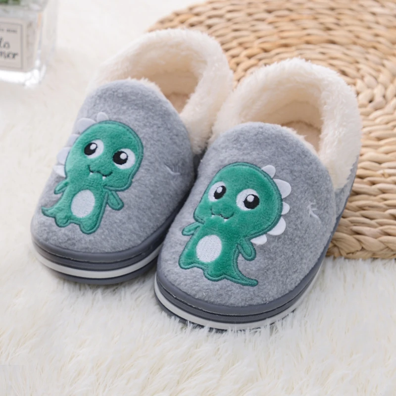 Fashion Toddler Boy Slippers Winter Warm Shoes Casual Home Wear Baby Items Anti-slip Sole Loafers Cartoon Dinosaur Kids Footwear