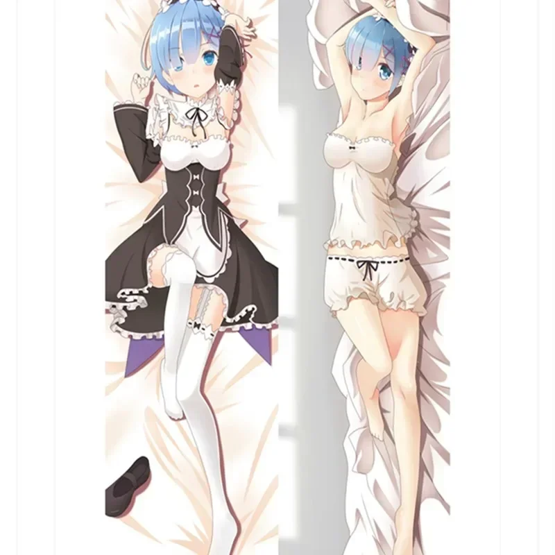 Long hair Rem & Ram Anime Pillow Anime Hugging Pillows Japanese Body/Bedding Pillow Covers Double Sided Pillowcase update