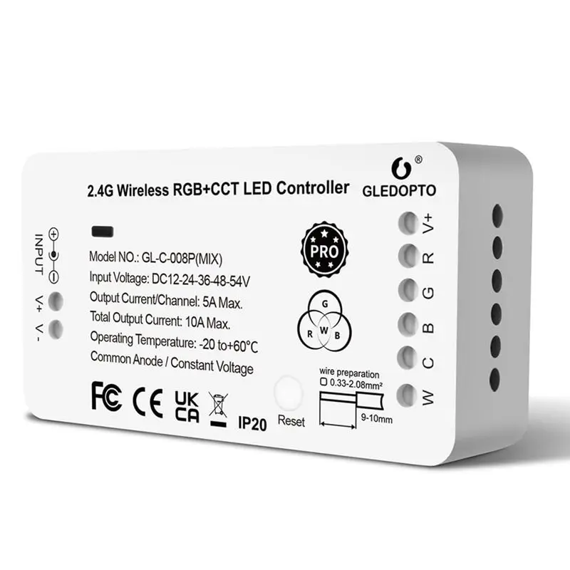 

Контроллер светодиодных лент ABUL-GLEDOPTO Zigbee 3.0 RGBW Pro с управлением белым светом, смешиванием цветов, диммированием PWM, управлением через приложение для смартфона и голосом (RGBCCT)