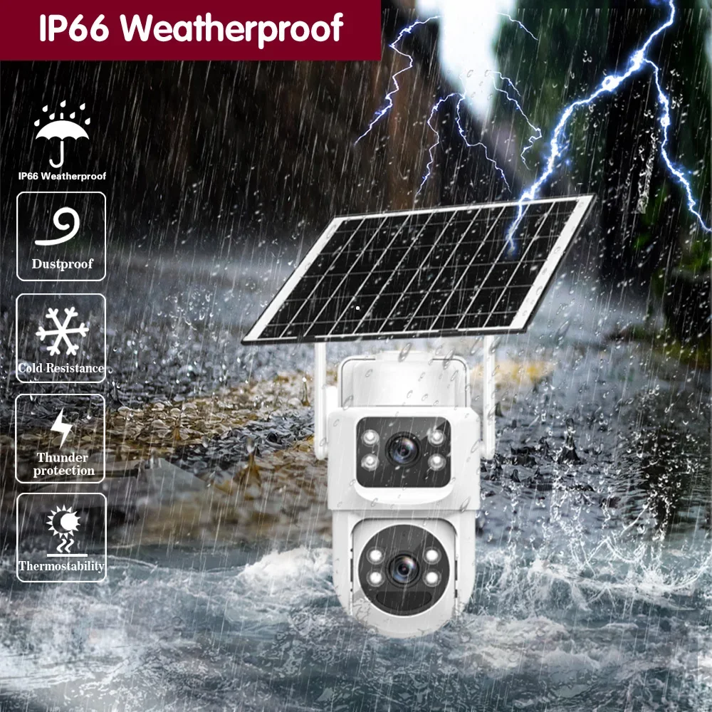 4K Auto Tracking CCTV WiFi PTZ IP Camera Solar Powered Outdoor Dual Lens Wireless Security Surveillance Camera 2 Way Audio 8MP