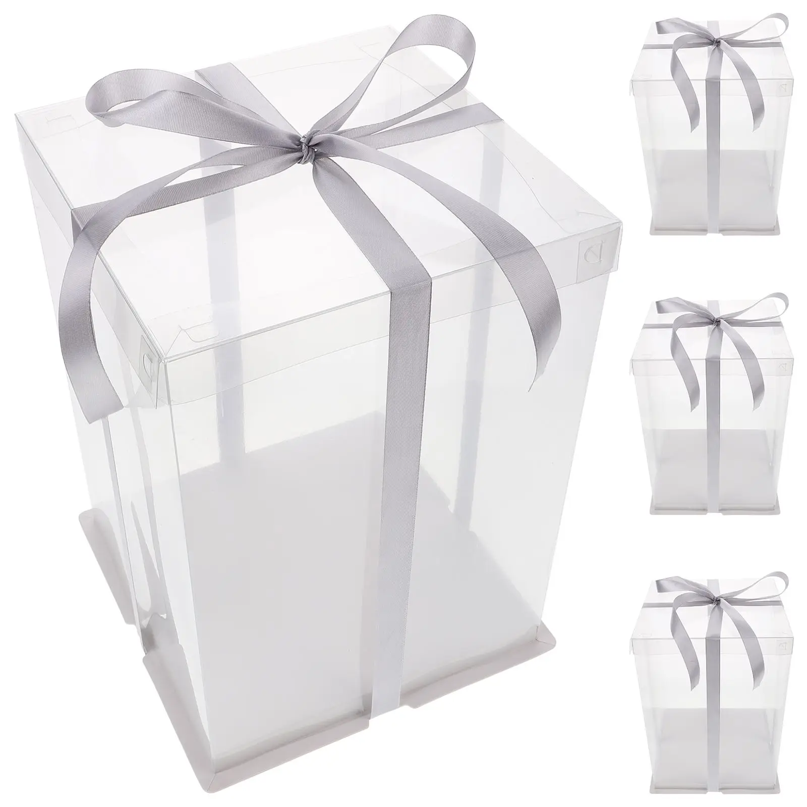 

4 Pcs Clear Cake Box Transparent Plastic Boxes 8 Inch Birthday Packaging Gift Containers LidCake Packing Boxes
