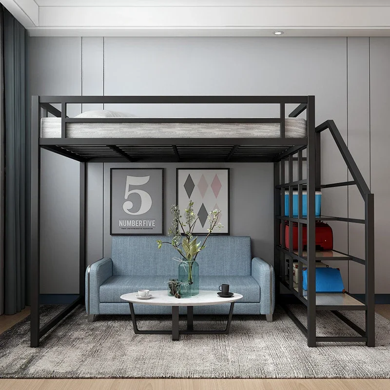 

Iron frame bed, raised bed, wrought iron bed, empty upper and lower single upper floor, small apartment