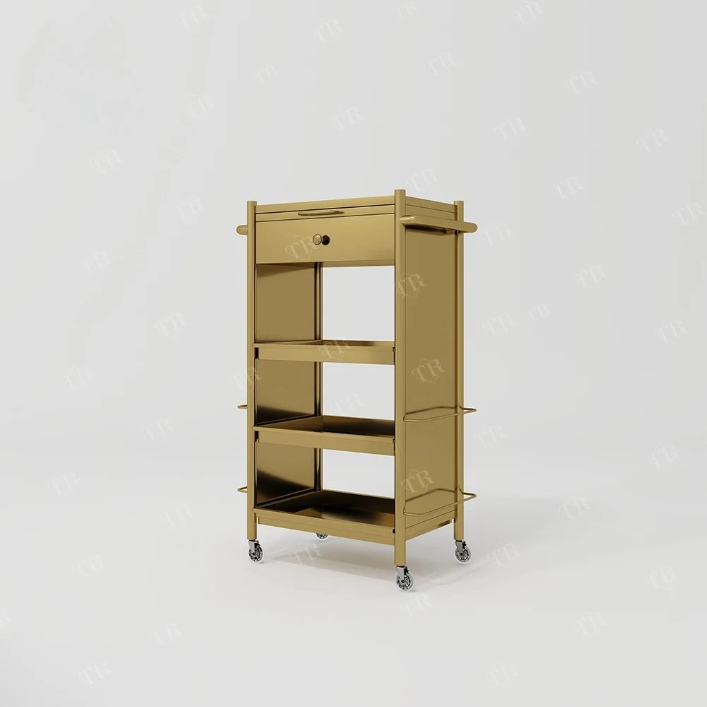 

Makeup Trolley Cart, Stainless Steel Metal, Gold Plated Or Silver Salon Barber Trolley, With Directional Wheel, For Lash Beauty