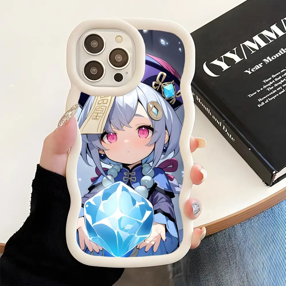 

Game GI Qiqi Phone Case for iPhone 17 16 15 14 13 12 11 Air Pro Max Plus White Soft TPU Wavy Edge Cover