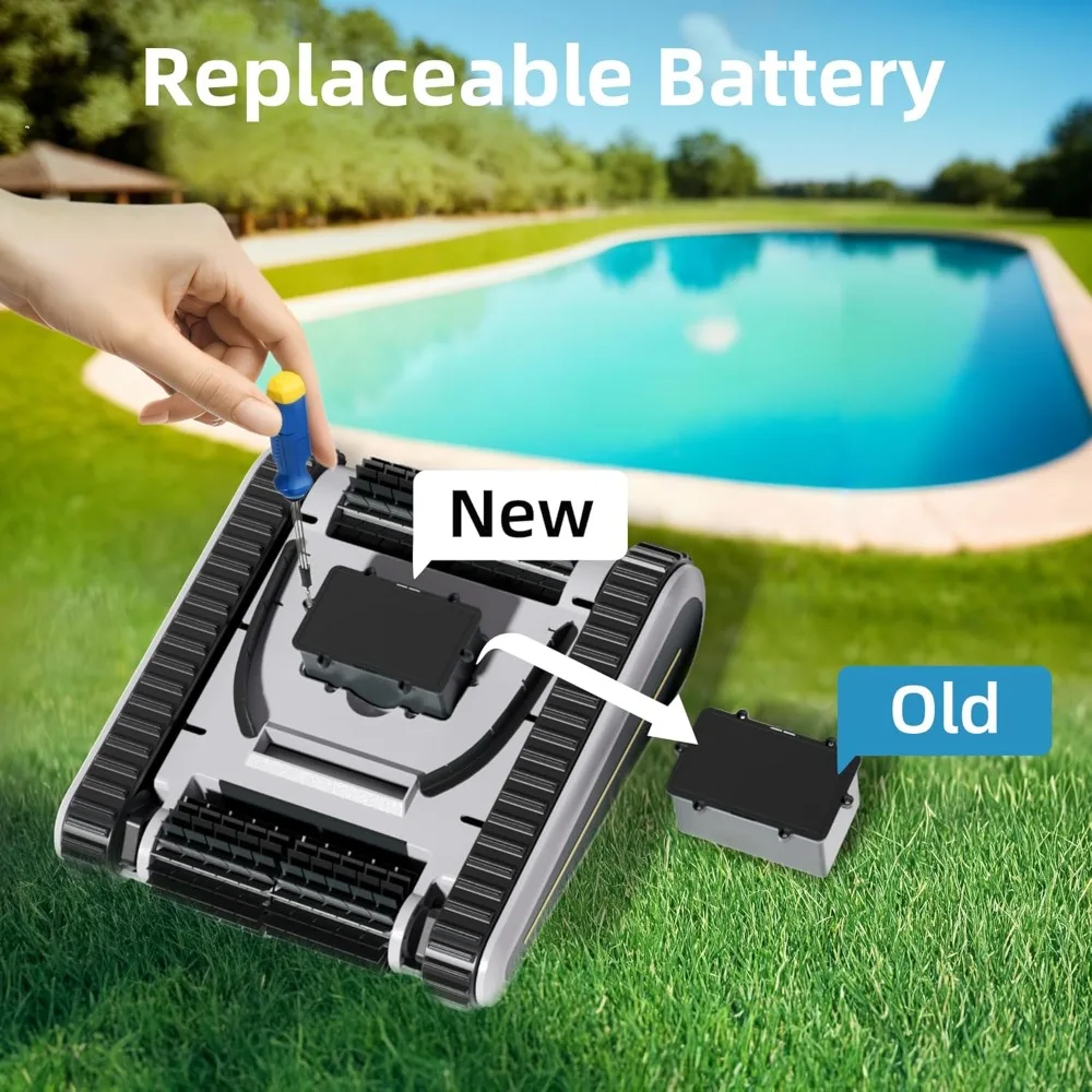 Pool vacuum cleaner for ground level swimming pools, running for 2.5 hours, wireless robot pool cleaner