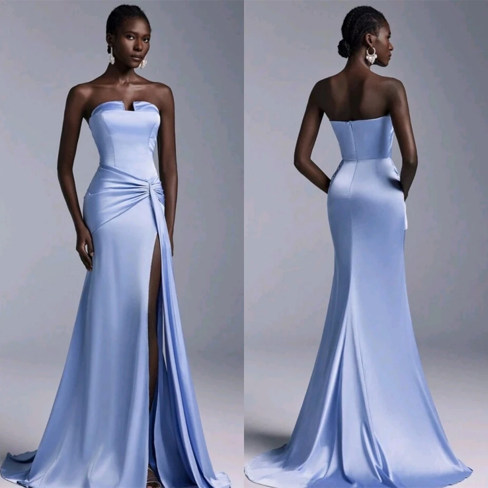 

Customized Elegant Strapless Evening Dress and Temperament Satin Special Occasion Gowns and Delicate Sleeveless Party Dresses