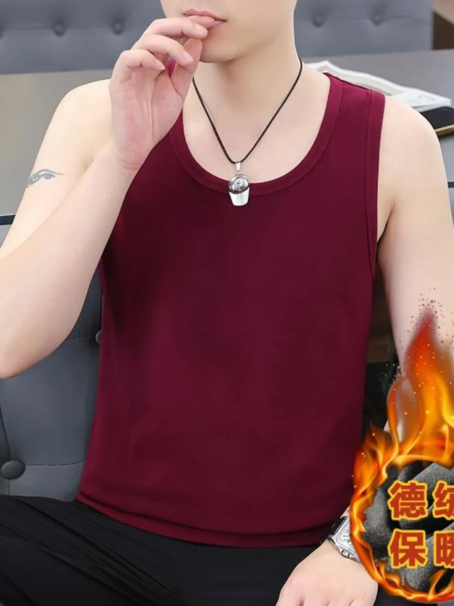 

Thiened Fce Warm Vest Men's Slim Fit Color Svel Base irt Inner Wear Autumn Clothes Vest Faion Urban Sle