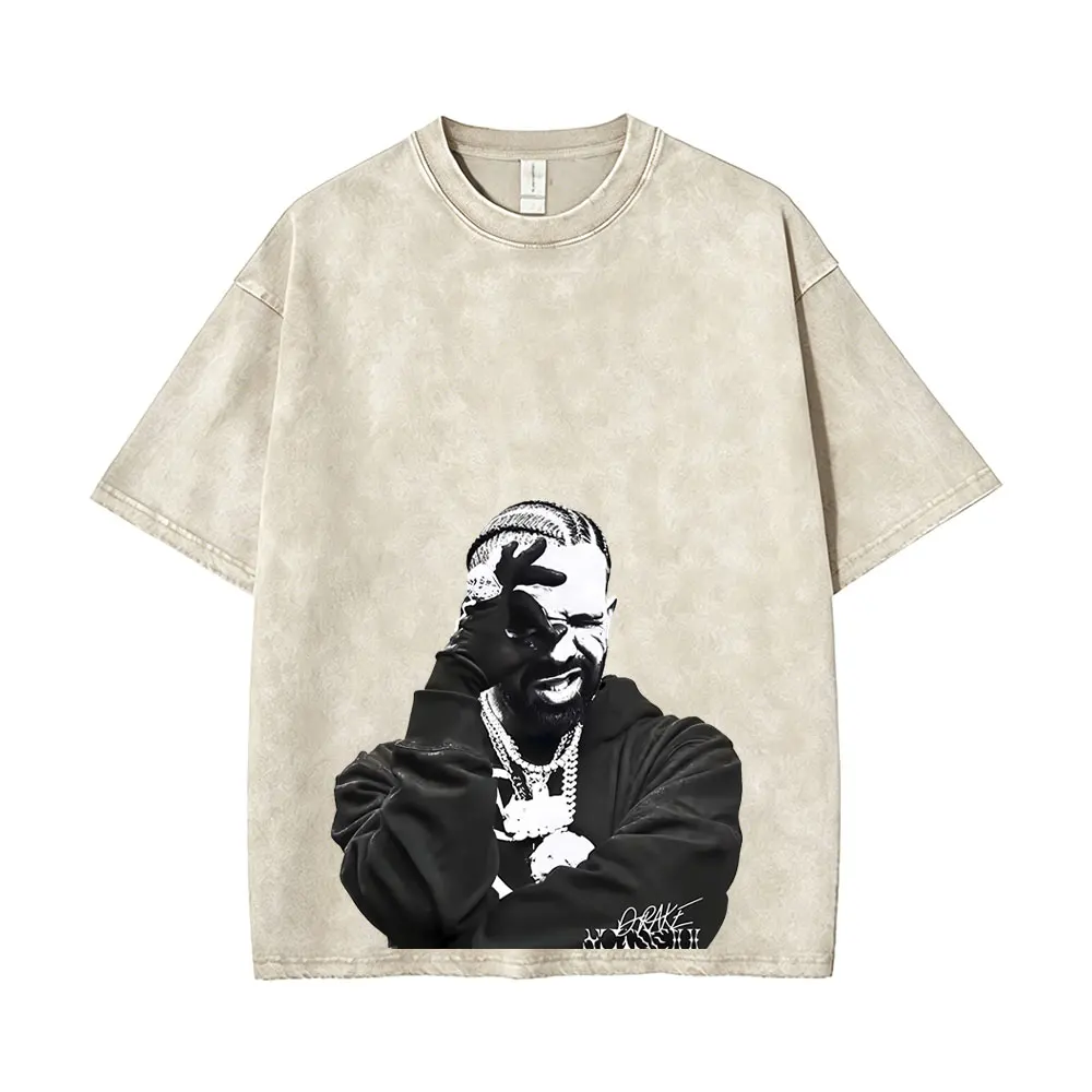 

Washed Vintage Rapper Drake Graphic T-shirt Men Women Clothing Hip Hop Fashion Popular T Shirts Men's Retro Oversized Streetwear