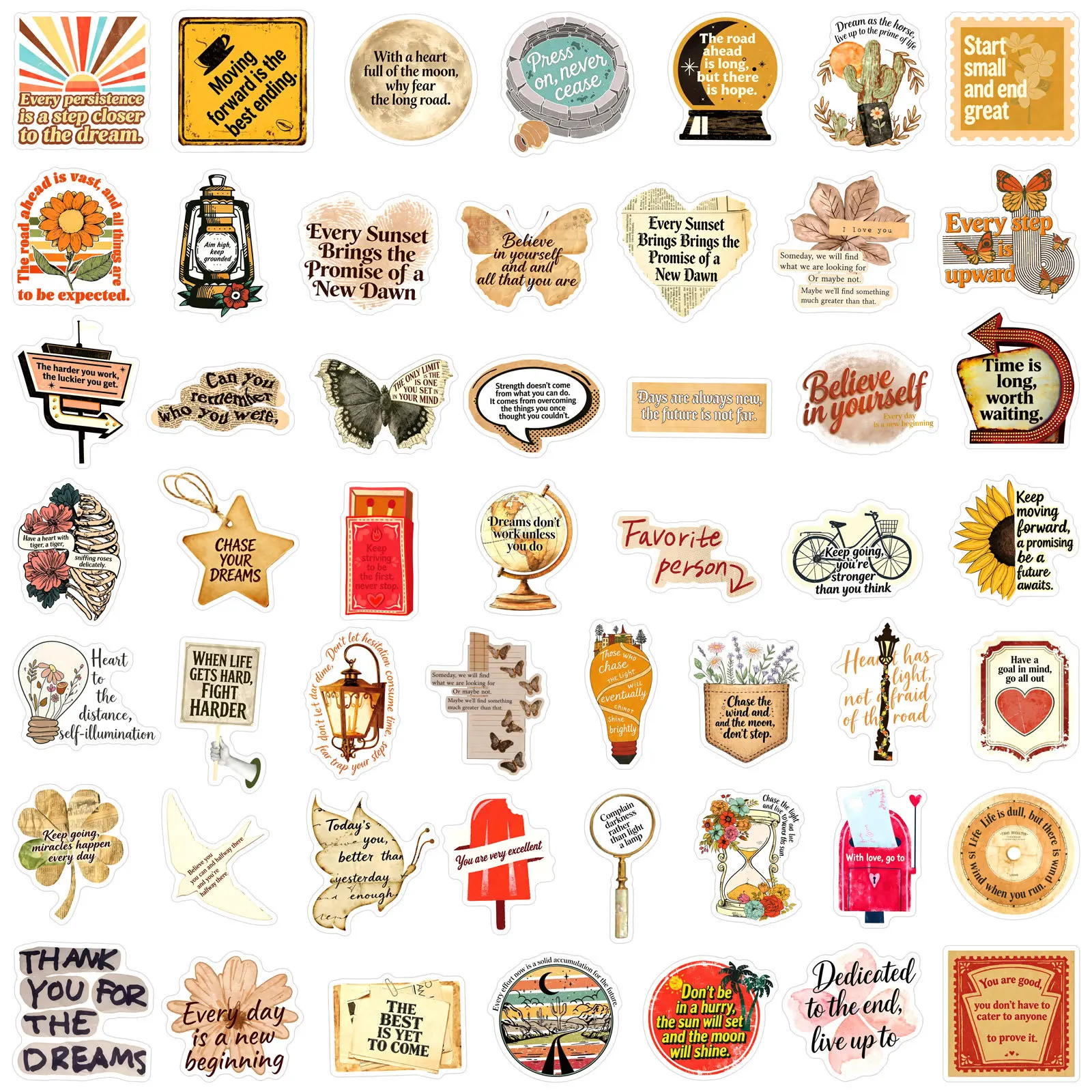 

50PCS Retro Style Inspirational Phrases Stickers DIY Decoration Phone Case Gift Notebook Graffiti Waterproof Stickers Kids Toy