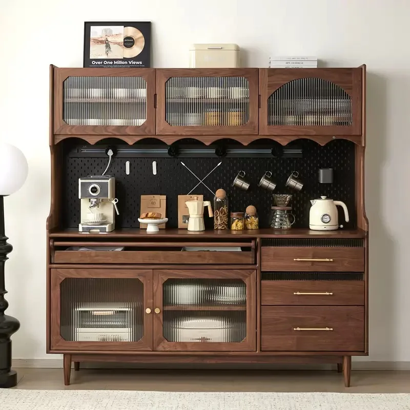 Modern Walnut Finished Dining Locker with Glass Door, Adjustable Shelf, Touch Sensor Light and Pin Board Rear
