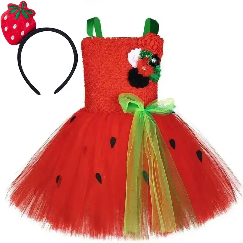 

Ballet Tutu Dress Costume for Girls Red Strawberry Dresses Children Fruit-Themed Birthday Party Outfit New Year Carnival Costume