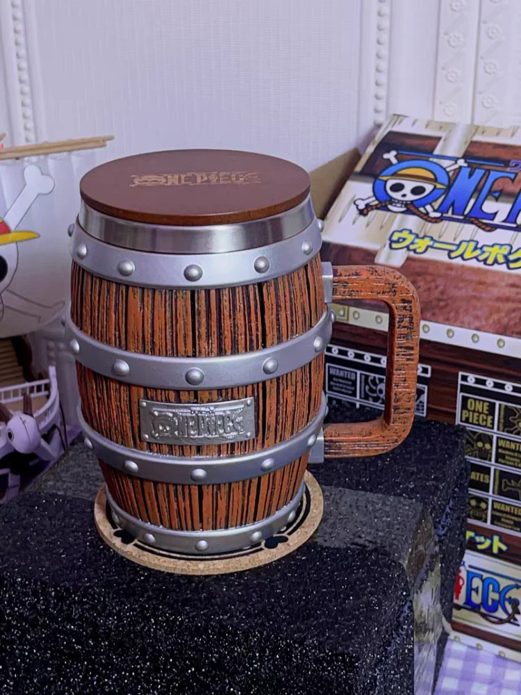 

One Piece Anime Wine Barrel Cup Model Periphery Ace Luffy Sabo Cheers Desktop Ornament Pvc Action Model Collection Boy Toy Gifts