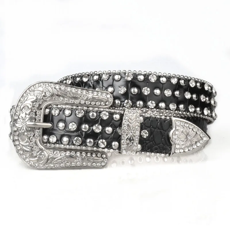 

New European and American Style Women's Belt, Rhinestone Extended Pin Buckle Inlaid Belt