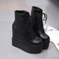 14CM Punk Style Wedges Ankle Boots Black Rubber Sole Shoes Platform Boots Women Lacing Autumn Sexy lady Platform Heels Sneakers