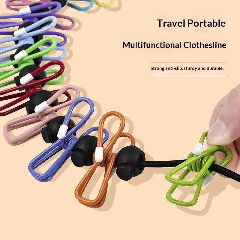 Travel Clothesline 1.8m 12 Windproof Clips Non-Slip Hanger Easy To Move Portable Travel Clothesline With Clips