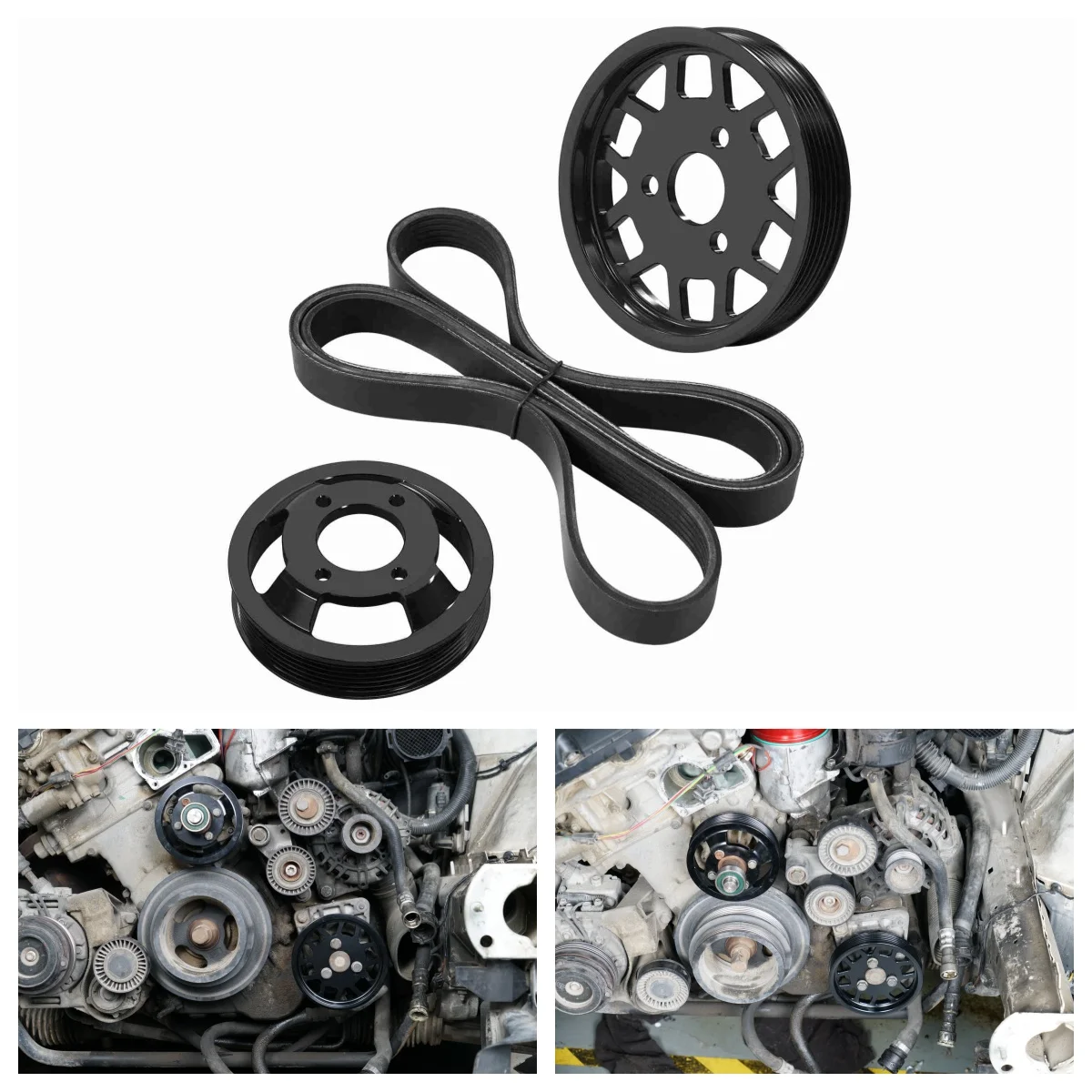 

BEVINSEE For M52TU M54 Engine Water Pump & Power Steering Pump Drive Pulley Kit for BMW E46 323i 328i 330i E39 X5 E53 X3 E83 E38