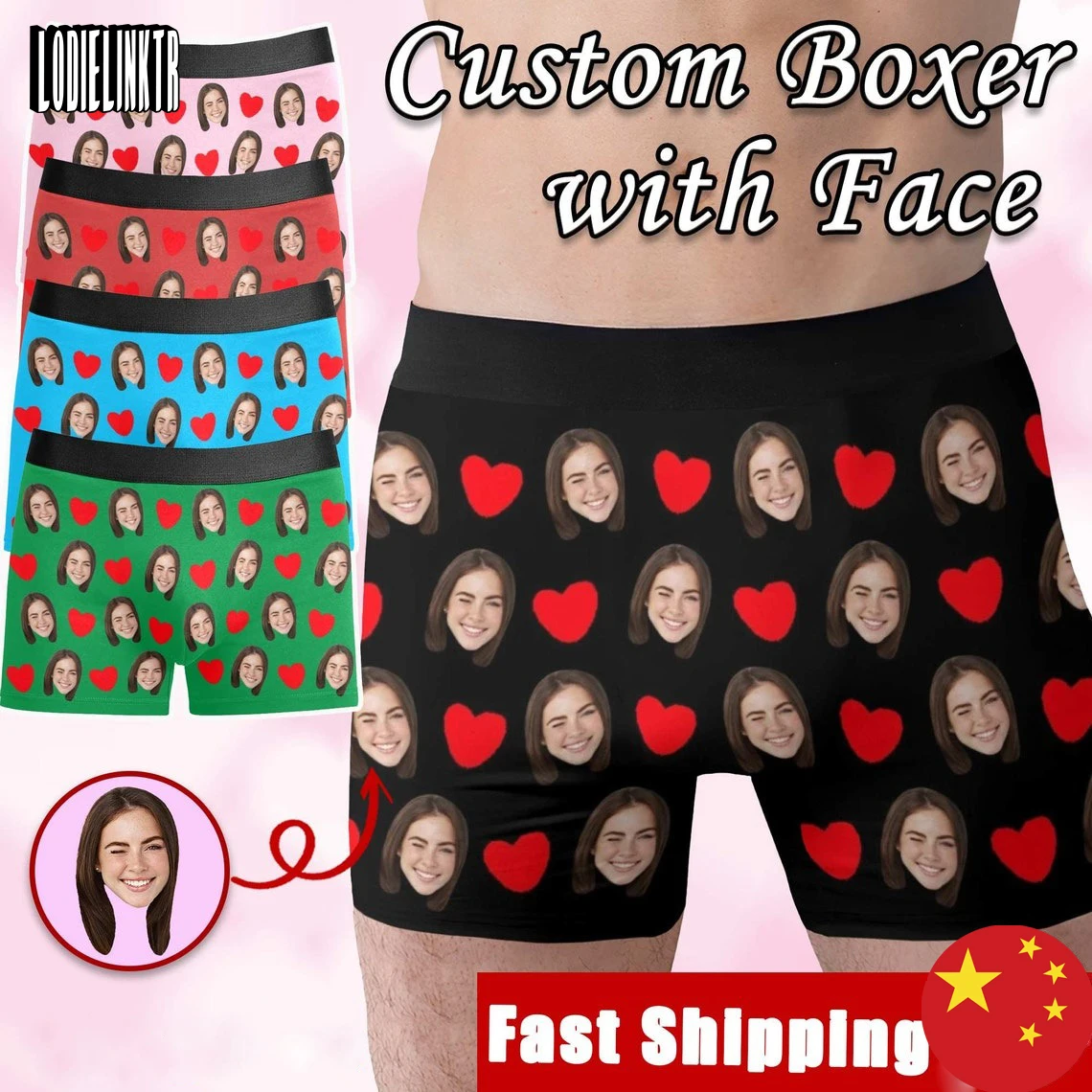 

Personalized Photo Gift For Boyfriend/Husband Custom Boxer Briefs Heart Face Men Underwear Anniversary/Valentine's Day Gift