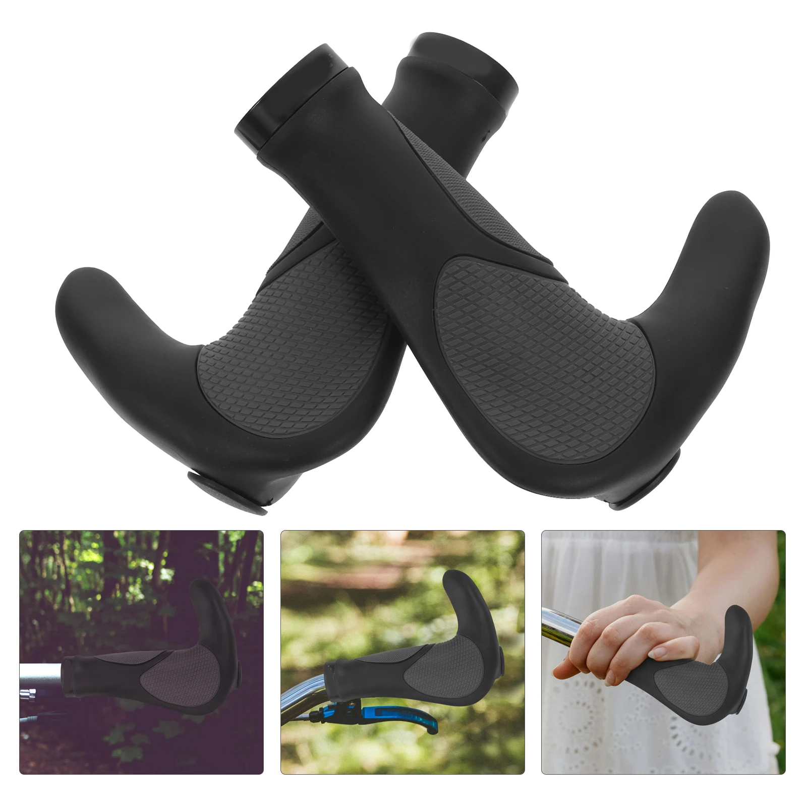 

1 Set Non-Slip Ergonomic Bike Handlebar Grips Tpr Handlebar Cover Sleeve Aluminum Alloy Locking Ring Bionic Gecko Palm Print