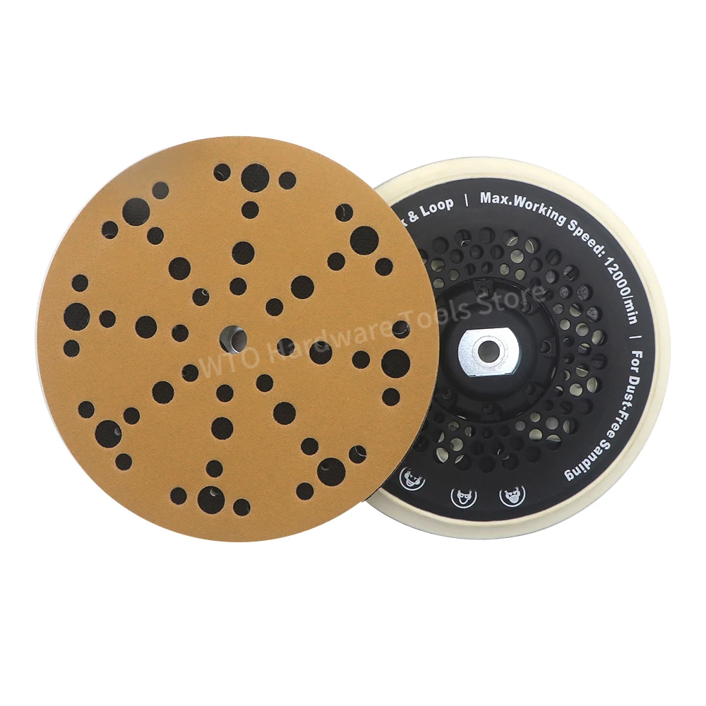 50PCS 6 Inch Multi-Hole Sanding Discs,150mm / 6 Inch Hook and Loop Gold Sandpaper for 6