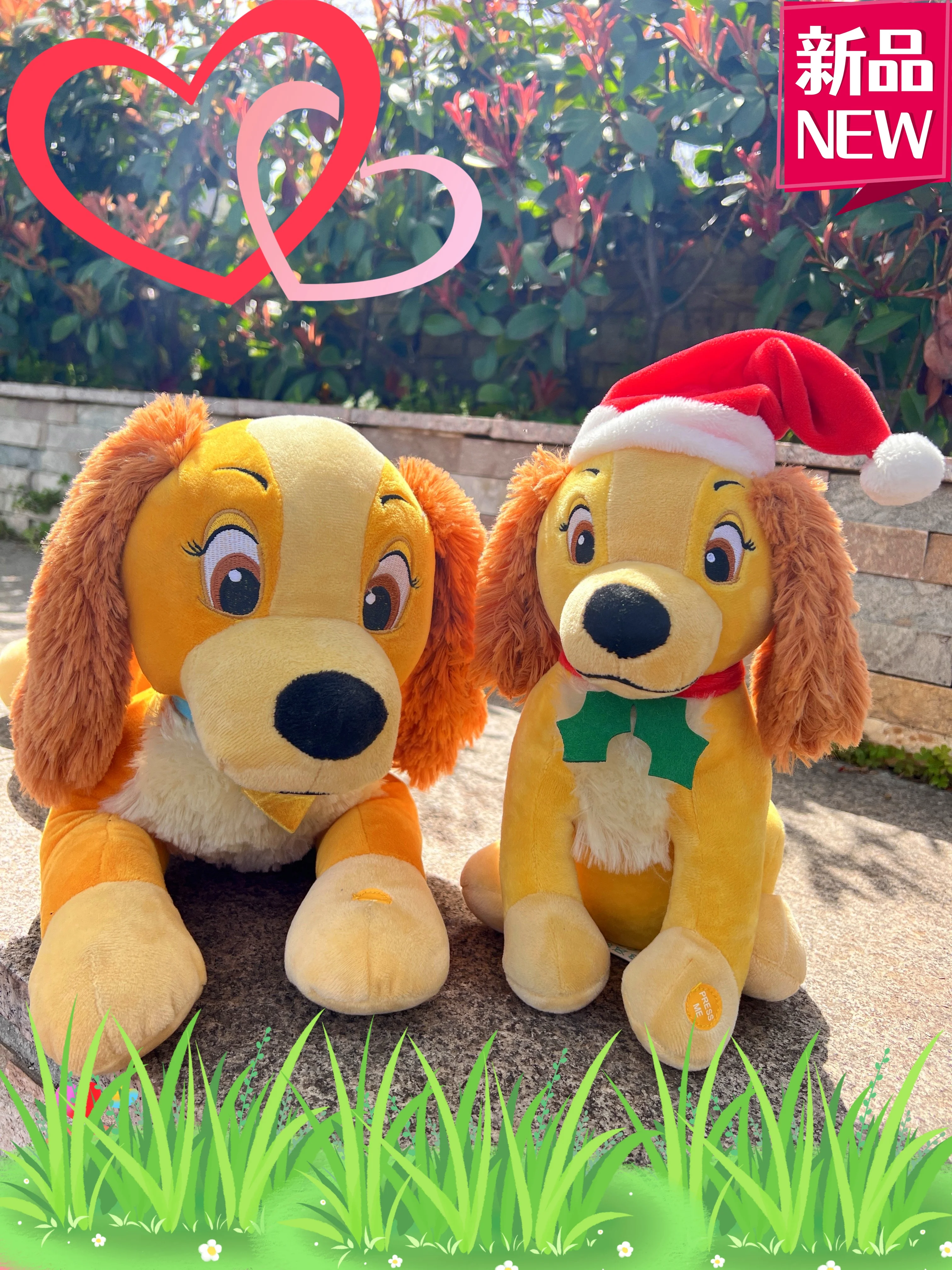 Cartoon Santa Hat Dog and Tramp Puppy, Lady the Ladylike, Cute and Soft Plush Doll, Children's Toy