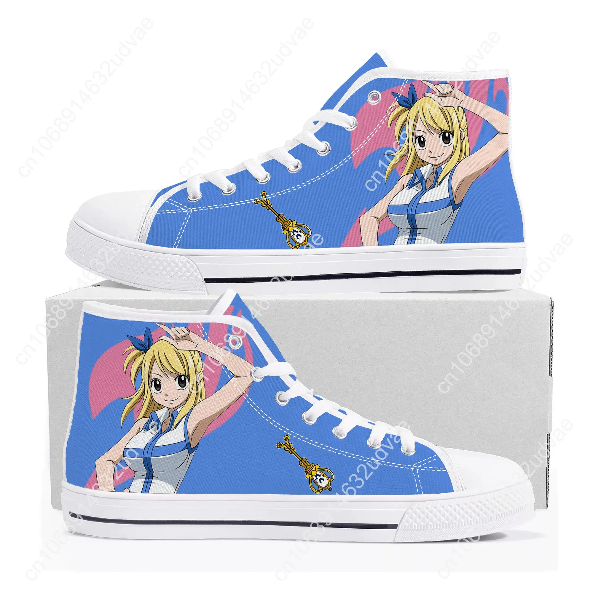 Anime Fairy Tail Cartoon Lucy Heartfilia High Top Sneakers Mens Womens Teenager Canvas Sneaker Casual Couple Shoes Custom Shoe
