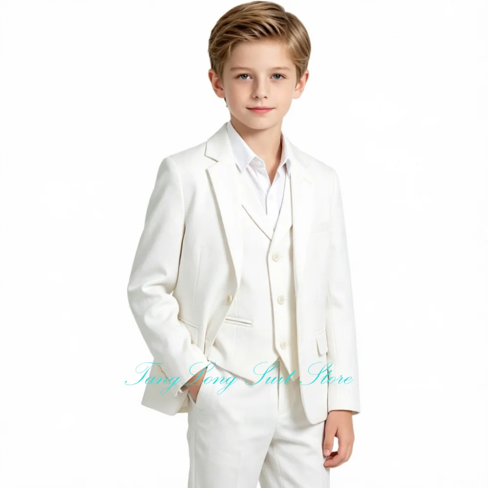 Boys Linen Suits 3 Pieces Beach Wedding Kids Outfits Summer Suit for Boy Slim Fit Blazer Vest and Pants Boys Homecoming Suits