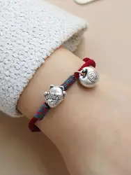 2026 New 925 Pure Silver Fu Tuo Red Hand Strap Lucky Cat Woven Bracelet Lucky Lucky In The Year Of Birth