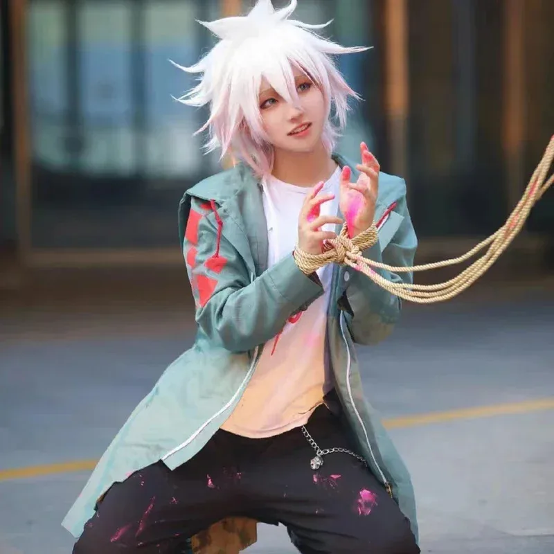 Anime Danganronpa 2 Nagito Komaeda Strój Cosplay Peruka Zestaw Boże Narodzenie Halloween Karnawał Przebranie Nagito Komaeda Mundurek