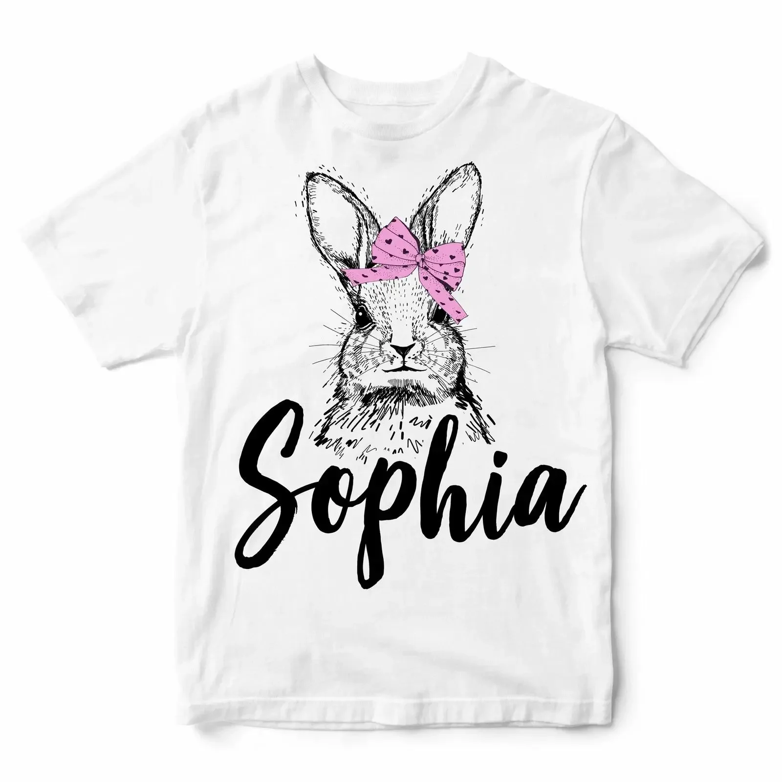 Mädchen personalisiertes Ostern T Shirt Top Outfit süß Hase Kaninchen individueller Name Kinder vintage Washed homme