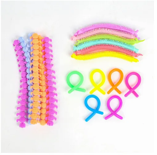 3-6PCS Multi-Color Funny Unicorn & Caterpillar Fidget Toys Elastic Rope TPR Pull String Stress Relief Toys Children's Holiday