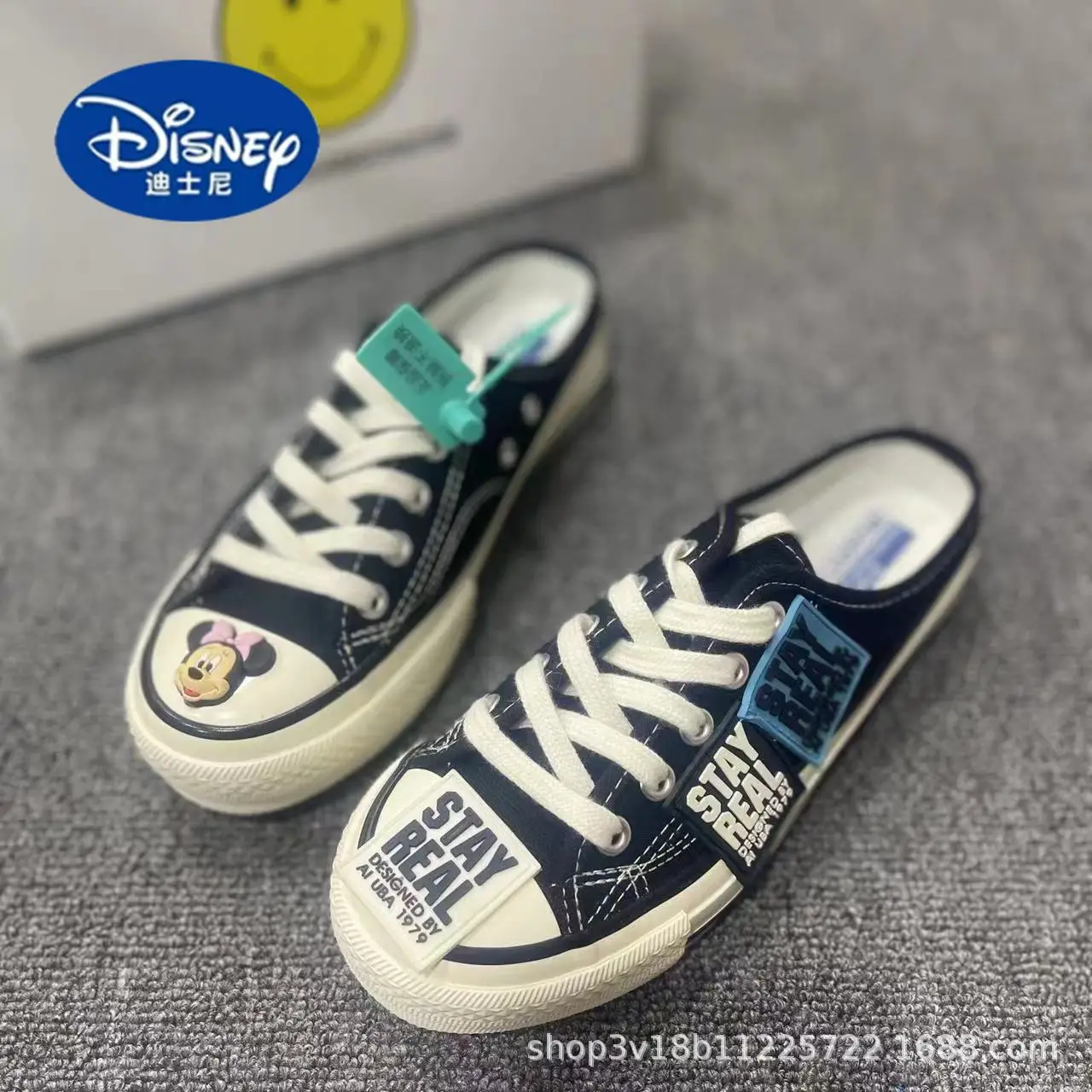 

Пара слипонов в корейском стиле Disney AB | Холщовые шлепанцы Mismatch с мультяшным принтом, милые женские тапочки на плоской подошве