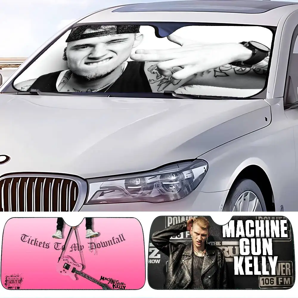 

Machine Gun K-Kelly Car SunShade Windscreen Front Window Visor 70x130cm Sun Visor Solar Protect Plaid Gift Novelty Car