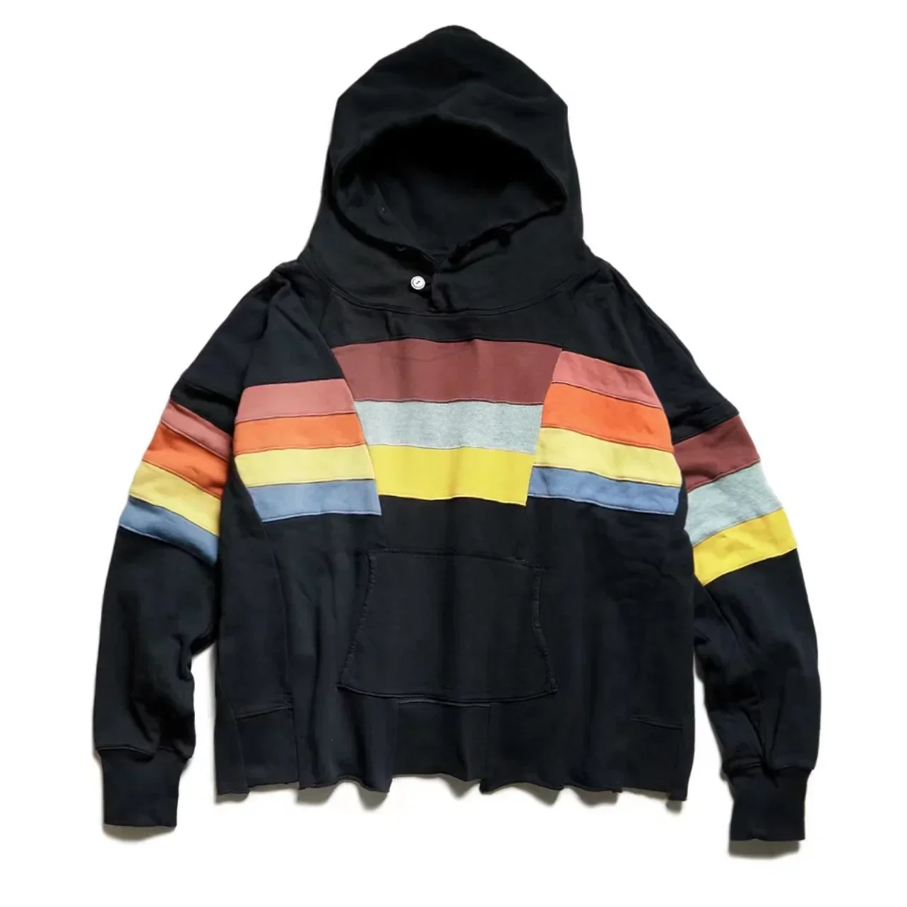 

22AW KAPITAL Hirata Two Tone Cotton Wash Old Splice Stripe Hooded Loose Sweatshirt Men's and Women's Japan Style Pullover