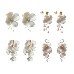 Mixed Styles Handmade Ceramic Flower Bridal Pendant Earring Wedding Pearl Dangle Stud Earrings For Women Girls