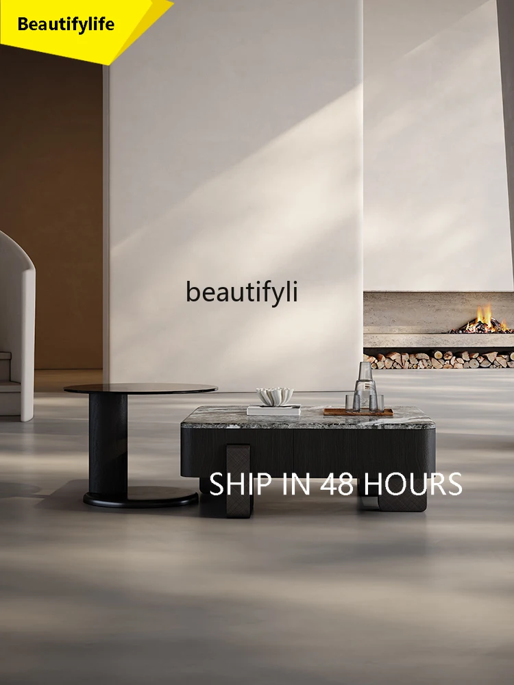 

Light luxury modern marble square coffee table TV cabinet combination, simple and advanced living room coffee table tea table