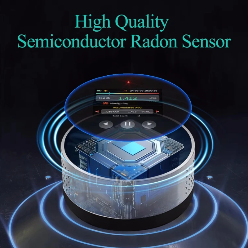 504 يومًا سجل البيانات رادون كاشف الغاز محلل مع درجة الحرارة والرطوبة متاجر LCD ملونة إنذار مسموع ومرئي